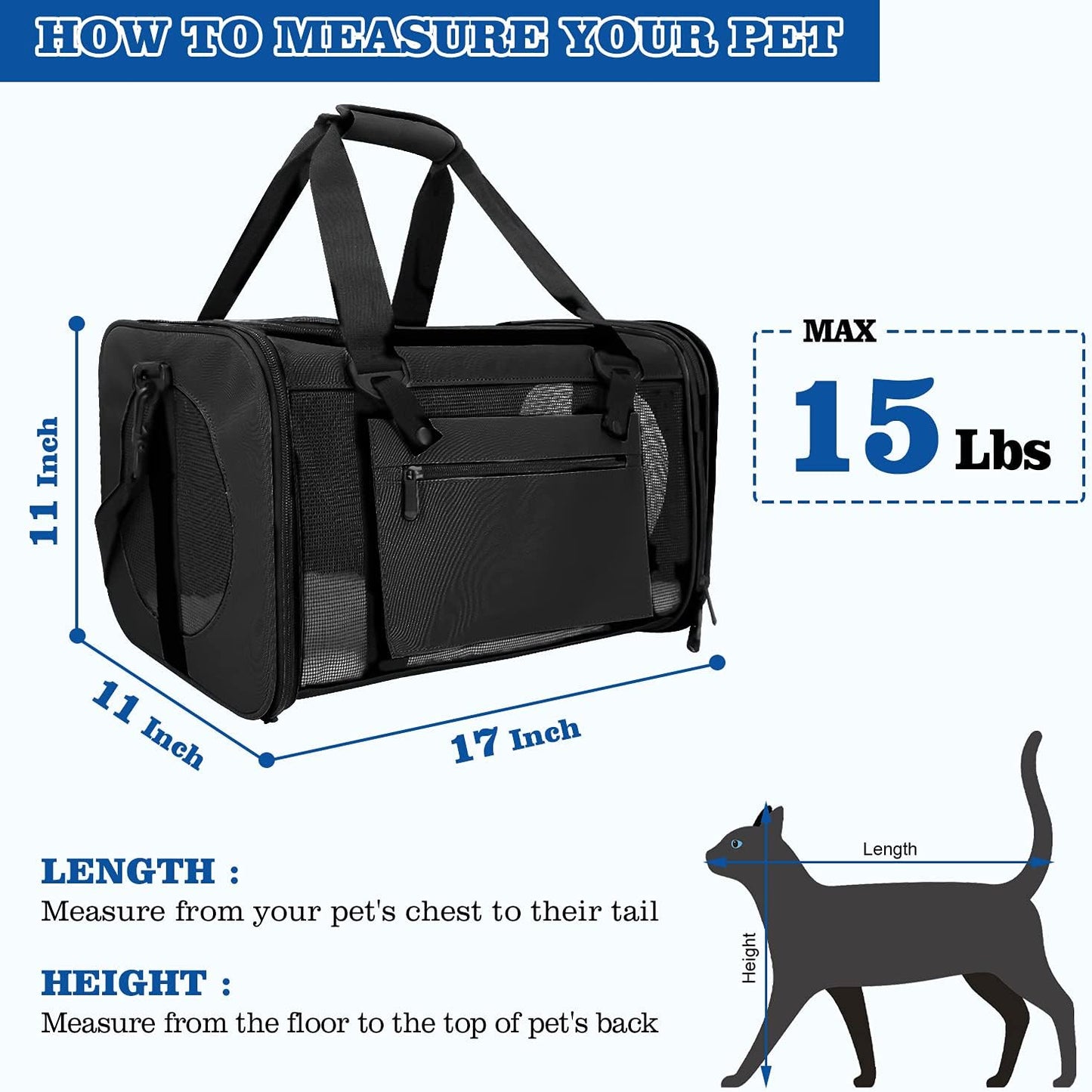 Pet Carrier Airline Approved,Dog Carriers for Small Dogs 15Lbs,Tsa Approved Pet Carriers for Small Dogs,Cat Travel Carrier for Small Medium Pets Dogs Cats,Soft Sided Pet Cat Carrier,Black