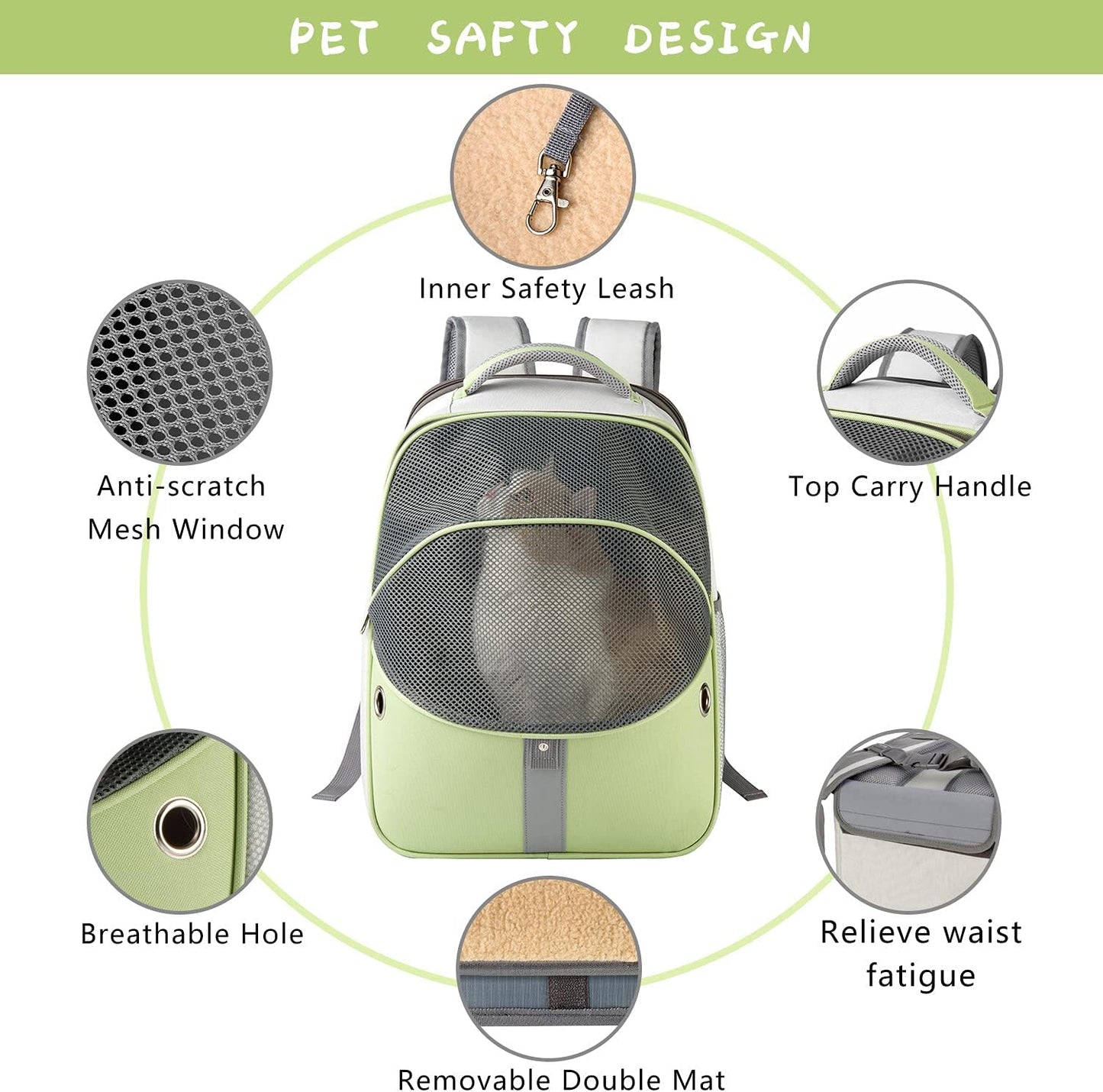 Pet Backpack Expandable - Cat Backpack Expandable - Pet Expandable Backpack Carrier for Small Dogs Backpack Carrier,Mesh Expandable Cat Backpack Carrier up to 16Lbs, Escape-Proof Zipper, Green