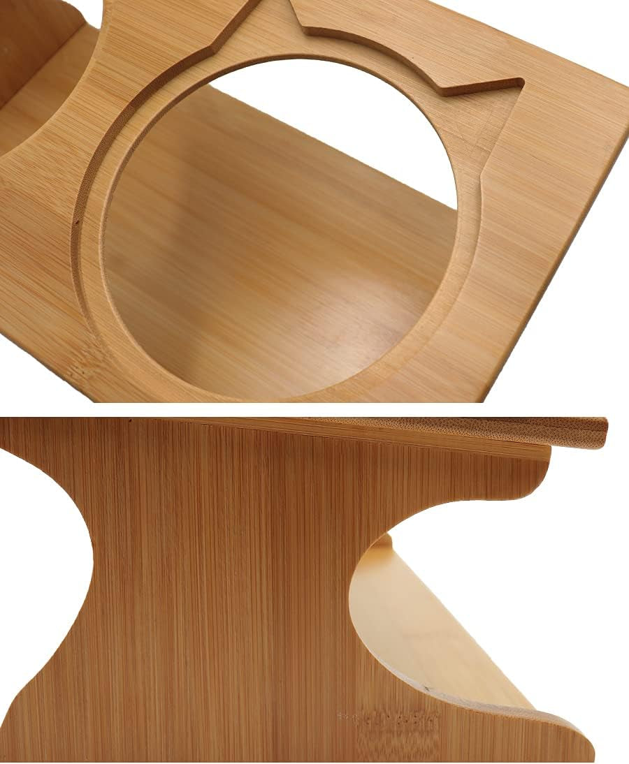 Premium Elevated Pet Bowls,15° Tilted Raised Cat Feeder Solid Bamboo Stand Food Feeding Bowl for Cats and Puppy (2 Bowls,Ceramic)