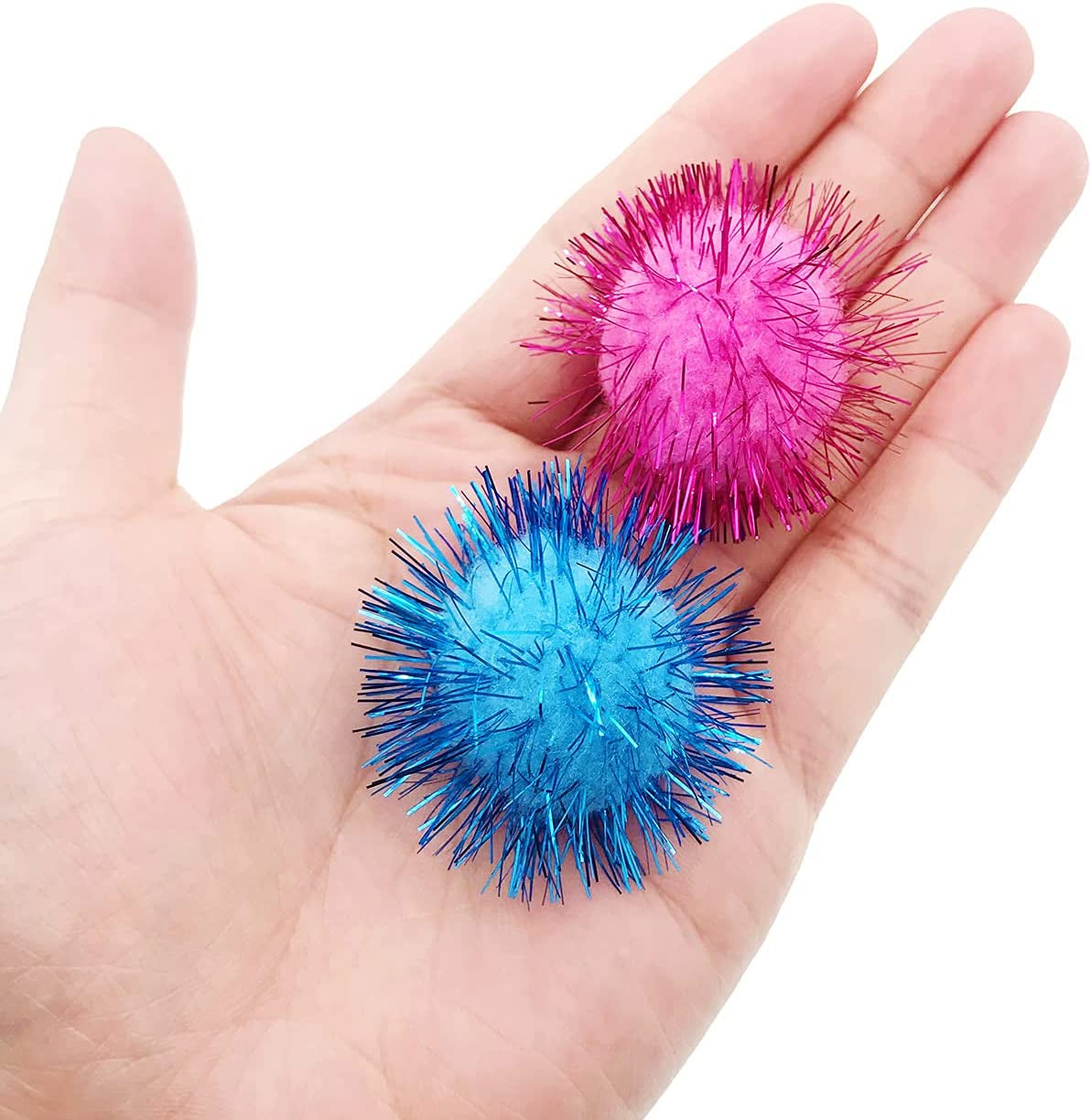 24 Pcs Cat Balls Toys 1.8 Inch Sparkle Balls Tinsel Glitter Pom Pom Balls Cat