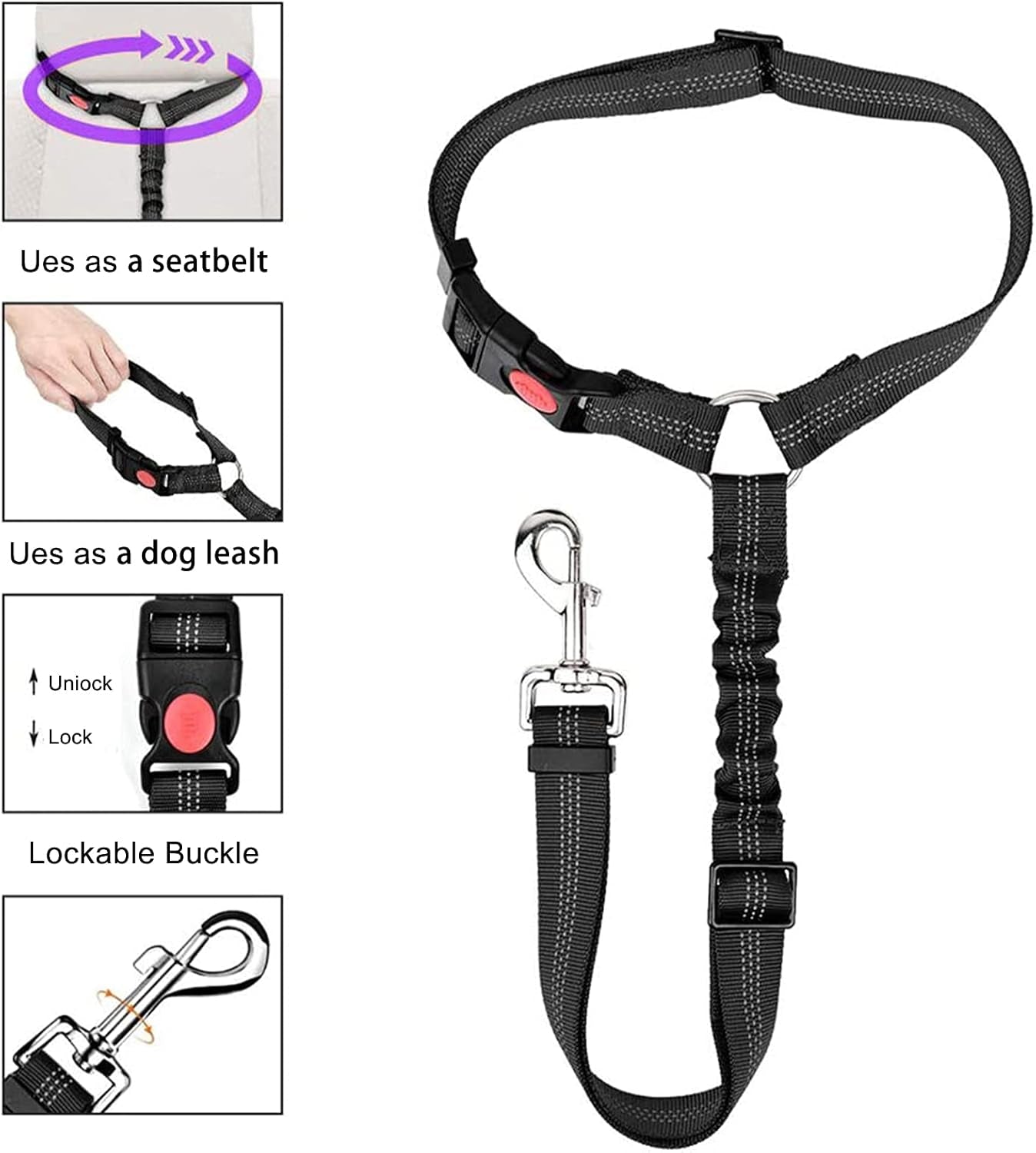 Dog Seat Belts, Nylon Pet Seat Belts Heavy-Duty, Flexible and Durable. Dog, Cat and Pet Car Seat Belts. (Black(Headrest+Headrest))