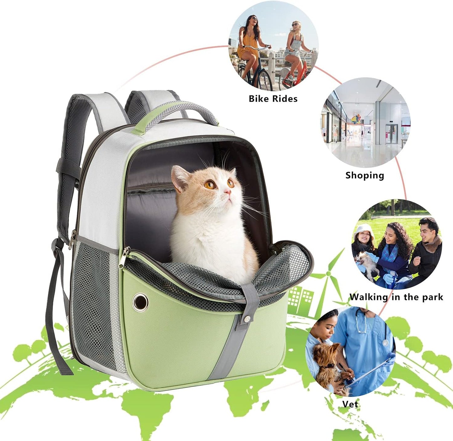 Pet Backpack Expandable - Cat Backpack Expandable - Pet Expandable Backpack Carrier for Small Dogs Backpack Carrier,Mesh Expandable Cat Backpack Carrier up to 16Lbs, Escape-Proof Zipper, Green