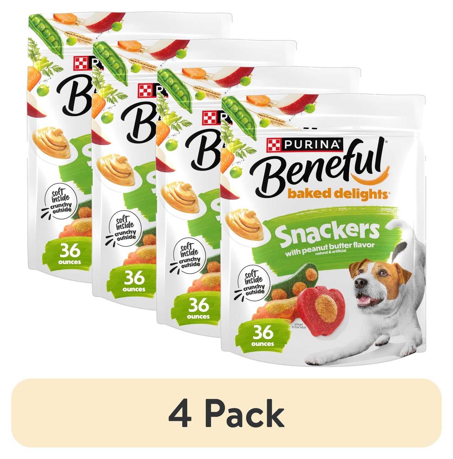 (4 Pack) Beneful Produced in USA Facilities Dog Training Treats for Dogs, Baked Delights Snackers