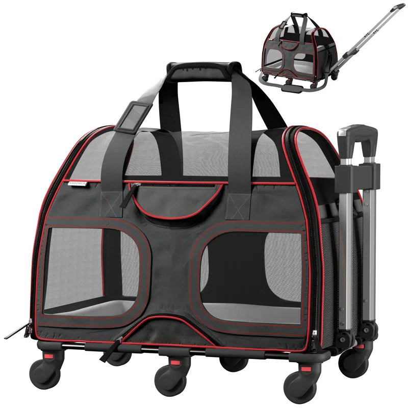 Luxury Rider Chrishawn Pet Carrier with Removable Wheels and Telescopic Handle