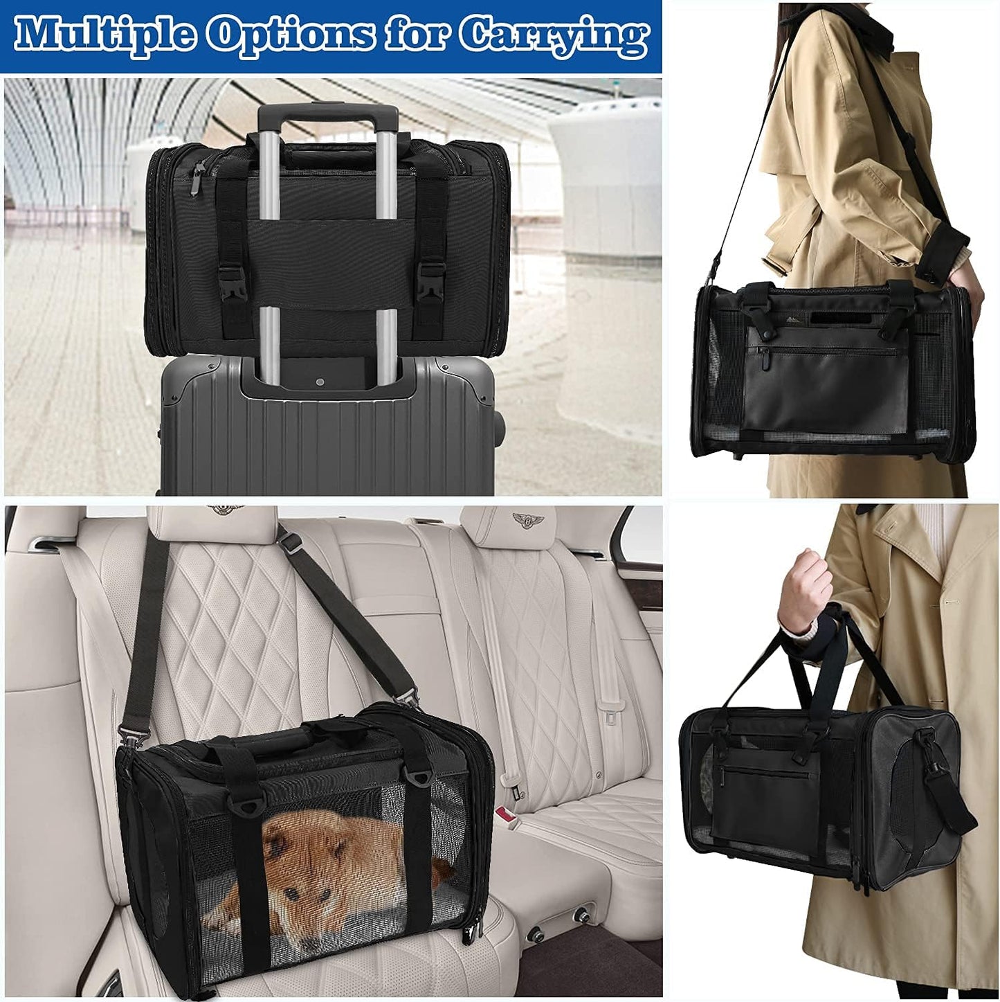 Pet Carrier Airline Approved,Dog Carriers for Small Dogs 15Lbs,Tsa Approved Pet Carriers for Small Dogs,Cat Travel Carrier for Small Medium Pets Dogs Cats,Soft Sided Pet Cat Carrier,Black