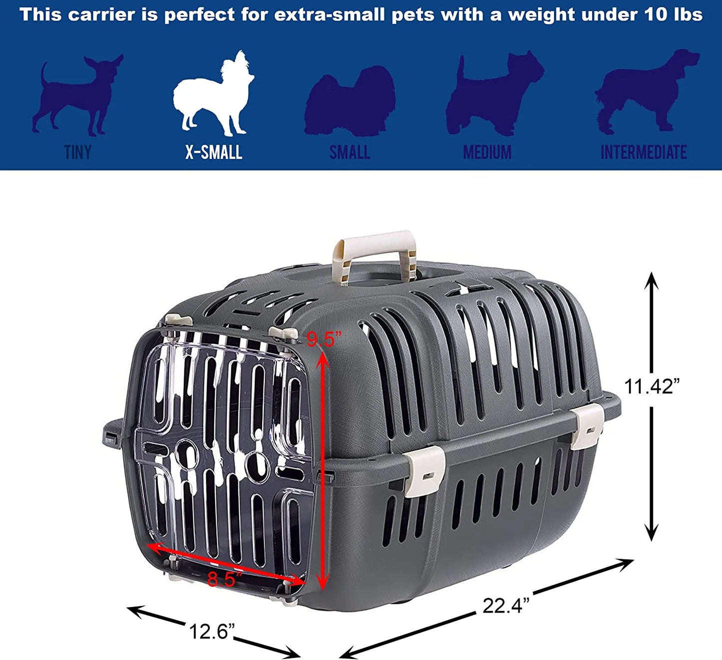 Jet Pet Carrier: Value Dog Carrier Suitable for "XS" Dog Breeds & Small Cats, 22L X 14.5W X 13H Inches, Gray