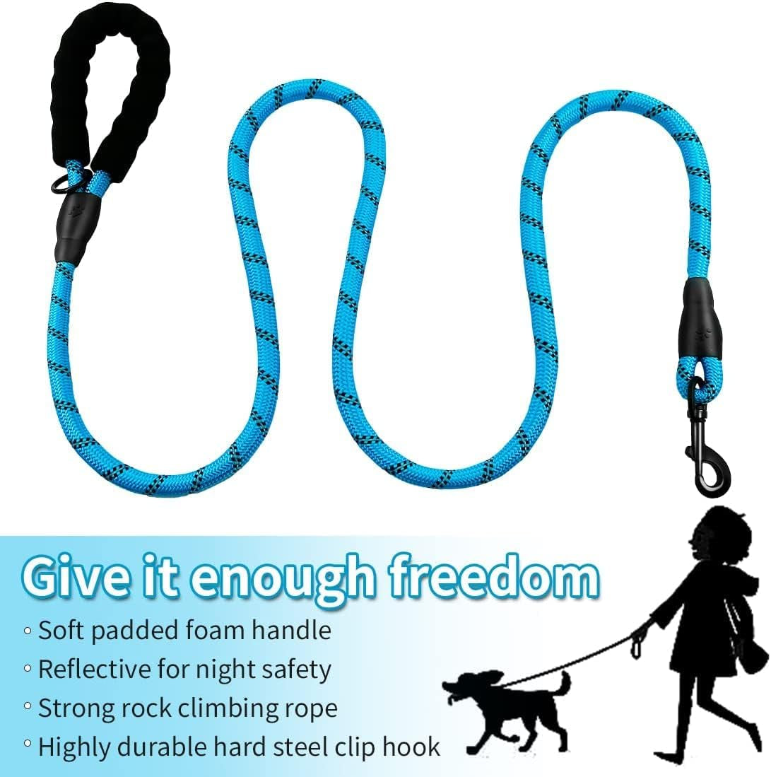 2 Pack 2/5/6 FT Dog Leash with Comfortable Padded Handle Reflective Dog Leashes for Medium Large Dogs with Collapsible Pet Bowl and Garbage Bags… (Black+Blue, 1/2'' X 5 FT)…