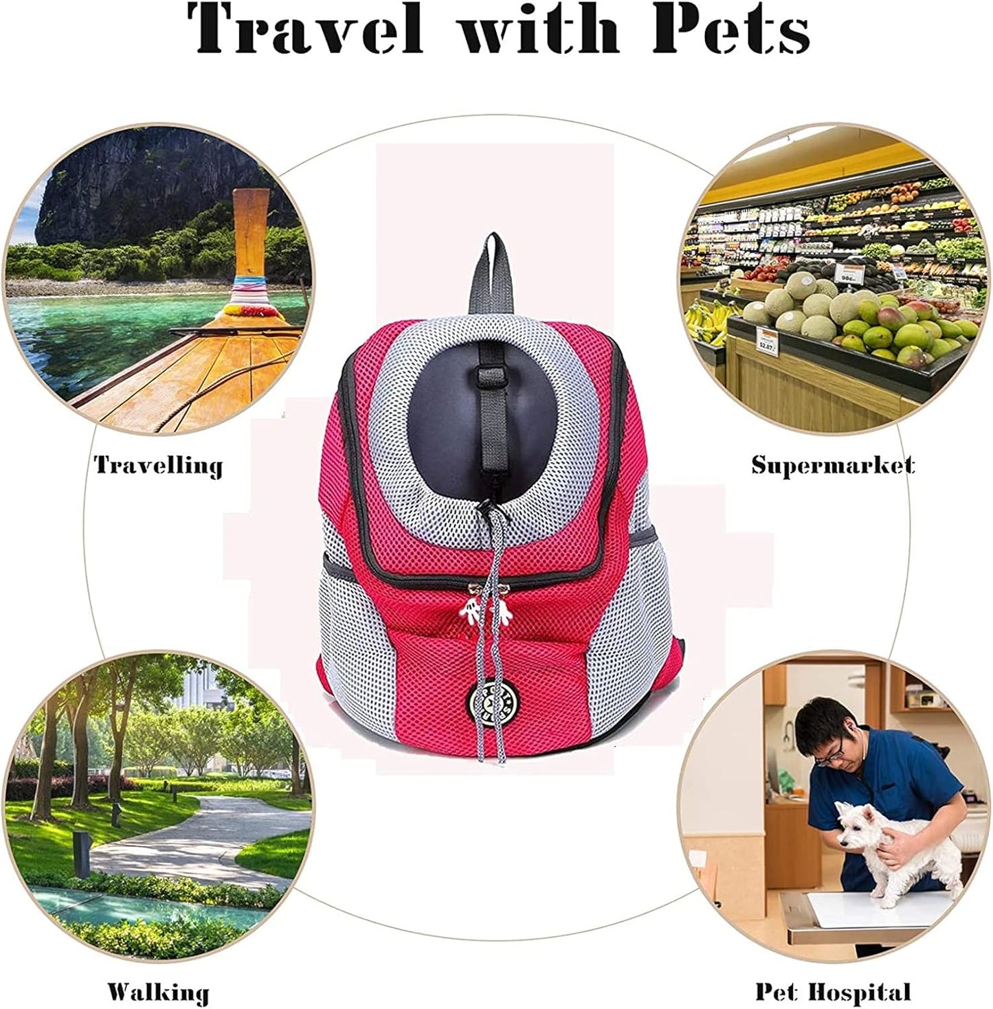 Pet Carrier Backpack, Pet Front Cat Dog Carrier, Breathable Head Out Travel Bag for Traveling Hiking Camping, S, Red
