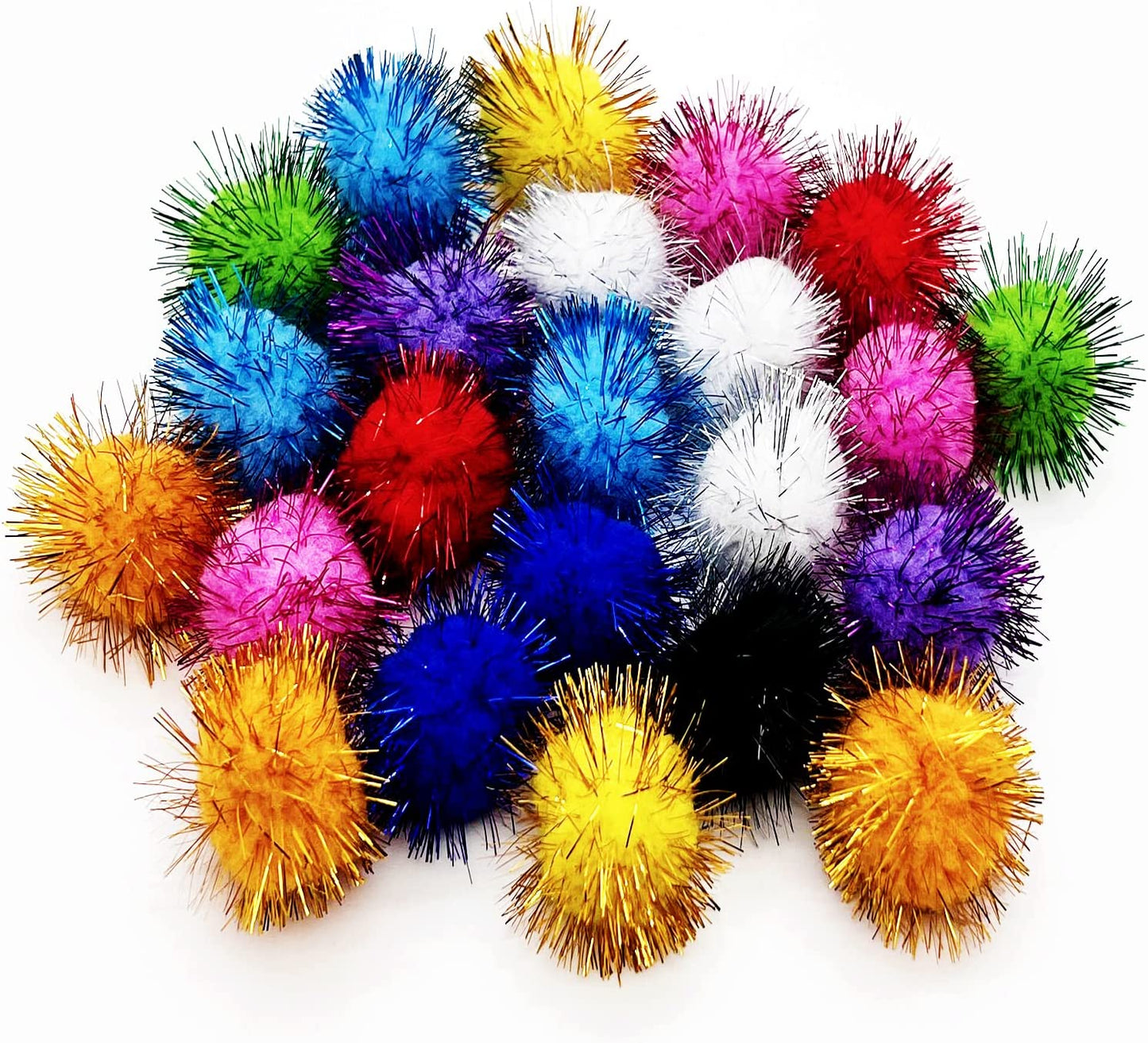 24 Pcs Cat Balls Toys 1.8 Inch Sparkle Balls Tinsel Glitter Pom Pom Balls Cat