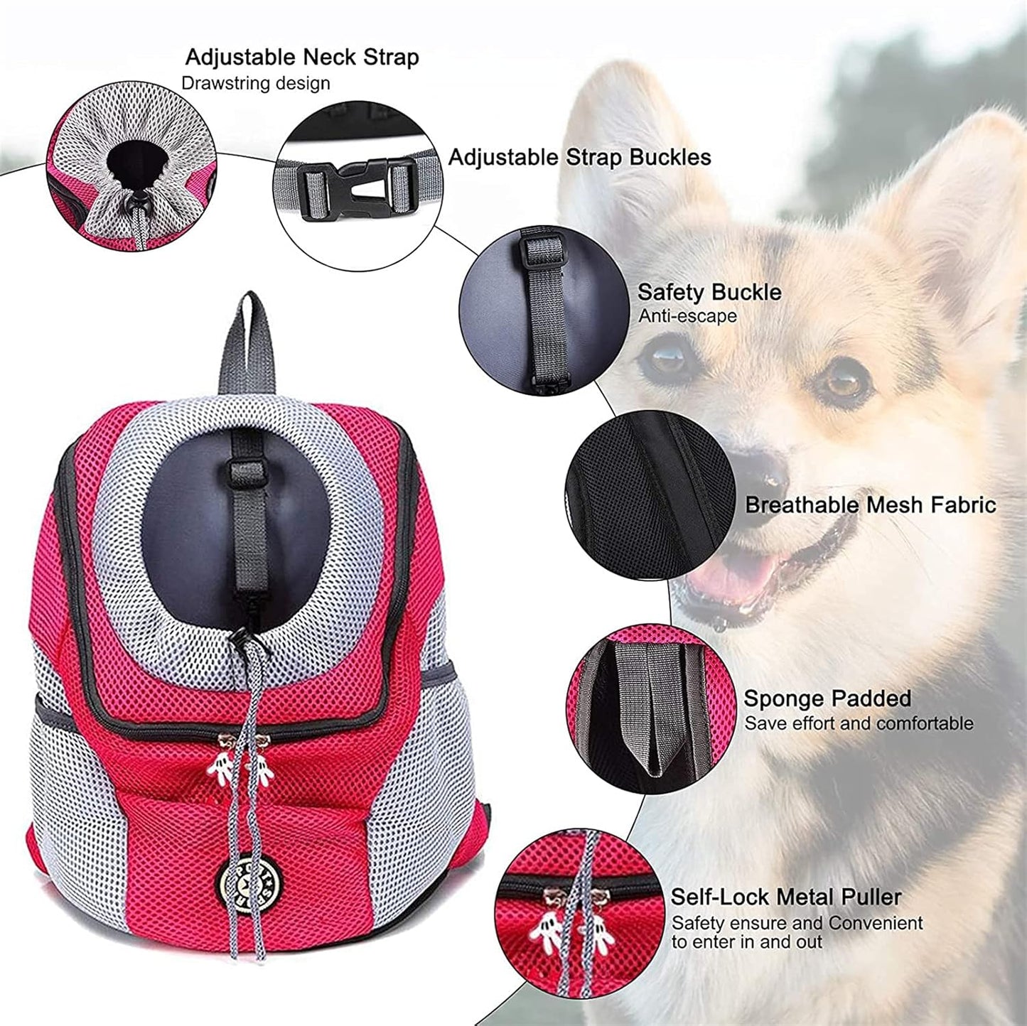 Pet Carrier Backpack, Pet Front Cat Dog Carrier, Breathable Head Out Travel Bag for Traveling Hiking Camping, S, Red