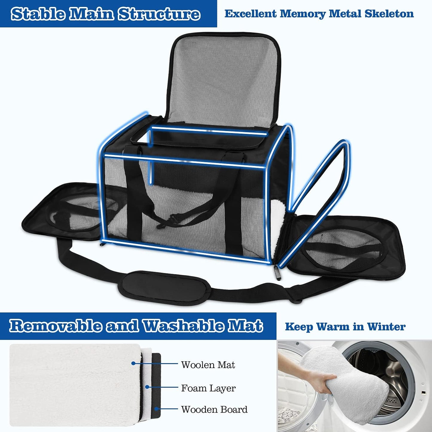 Pet Carrier Airline Approved,Dog Carriers for Small Dogs 15Lbs,Tsa Approved Pet Carriers for Small Dogs,Cat Travel Carrier for Small Medium Pets Dogs Cats,Soft Sided Pet Cat Carrier,Black