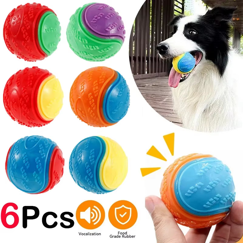 6Pcs Squeaky Balls Toys Dogs Interactive Toys TPR Dog Chew Toy for Dog Pet Teeth Cleaning Bite Resistance Pet Supplies