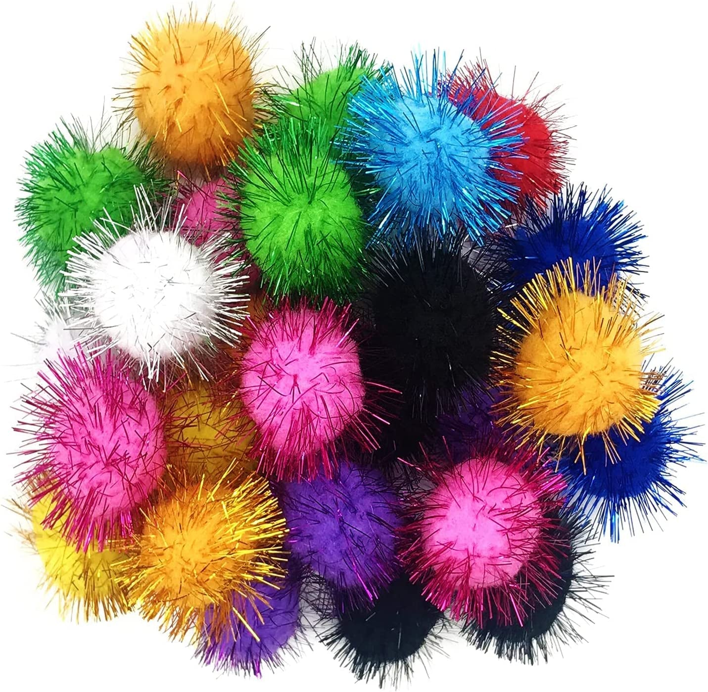 24 Pcs Cat Balls Toys 1.8 Inch Sparkle Balls Tinsel Glitter Pom Pom Balls Cat
