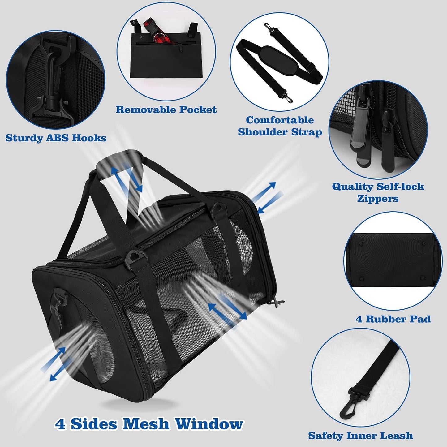 Pet Carrier Airline Approved,Dog Carriers for Small Dogs 15Lbs,Tsa Approved Pet Carriers for Small Dogs,Cat Travel Carrier for Small Medium Pets Dogs Cats,Soft Sided Pet Cat Carrier,Black