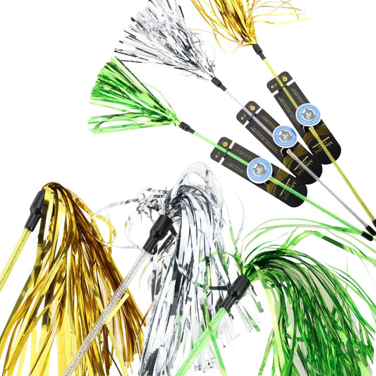 Interactive Cat Teaser Wand Toy with Tassels - Durable Cat Chaser for Indoor Kitten Exercise, Boredom Relief & Training Play, Pack of 3 (Gold, Silver, Green)