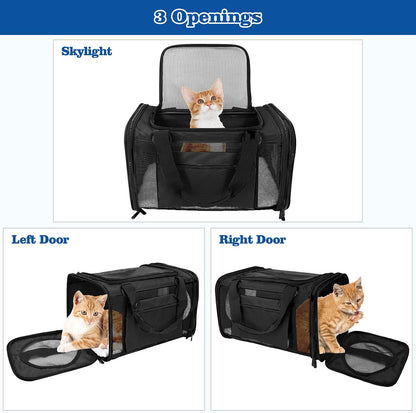 Pet Carrier Airline Approved,Dog Carriers for Small Dogs 15Lbs,Tsa Approved Pet Carriers for Small Dogs,Cat Travel Carrier for Small Medium Pets Dogs Cats,Soft Sided Pet Cat Carrier,Black