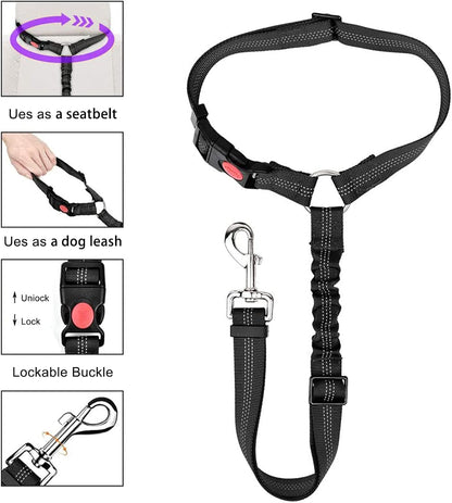 Dog Seat Belts, Nylon Pet Seat Belts Heavy-Duty, Flexible and Durable. Dog, Cat and Pet Car Seat Belts. (Black(Headrest+Headrest))