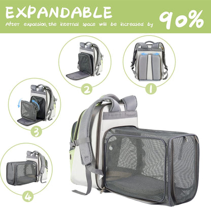 Pet Backpack Expandable - Cat Backpack Expandable - Pet Expandable Backpack Carrier for Small Dogs Backpack Carrier,Mesh Expandable Cat Backpack Carrier up to 16Lbs, Escape-Proof Zipper, Green