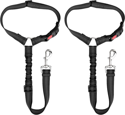 Dog Seat Belts, Nylon Pet Seat Belts Heavy-Duty, Flexible and Durable. Dog, Cat and Pet Car Seat Belts. (Black(Headrest+Headrest))