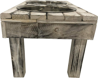 Pet Berjen Table Elevated Double Bowl Feeder, White Wash (Large)