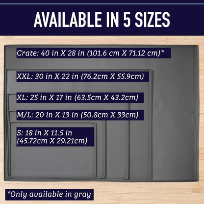 Silicone Dog Bowl Mat - XL 25" X 17", Gray - Tall Lip Waterproof & Non-Slip Floor Mat for Pet Food & Water Bowls