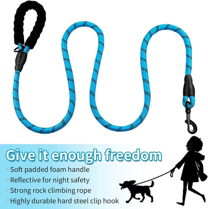 2 Pack 2/5/6 FT Dog Leash with Comfortable Padded Handle Reflective Dog Leashes for Medium Large Dogs with Collapsible Pet Bowl and Garbage Bags… (Black+Blue, 1/2'' X 5 FT)…