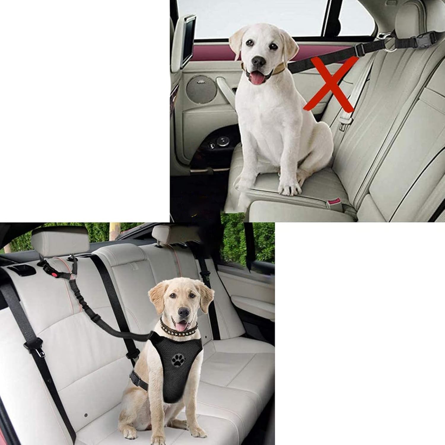 Dog Seat Belts, Nylon Pet Seat Belts Heavy-Duty, Flexible and Durable. Dog, Cat and Pet Car Seat Belts. (Black(Headrest+Headrest))