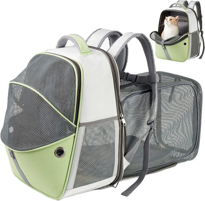 Pet Backpack Expandable - Cat Backpack Expandable - Pet Expandable Backpack Carrier for Small Dogs Backpack Carrier,Mesh Expandable Cat Backpack Carrier up to 16Lbs, Escape-Proof Zipper, Green