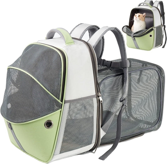 Pet Backpack Expandable - Cat Backpack Expandable - Pet Expandable Backpack Carrier for Small Dogs Backpack Carrier,Mesh Expandable Cat Backpack Carrier up to 16Lbs, Escape-Proof Zipper, Green