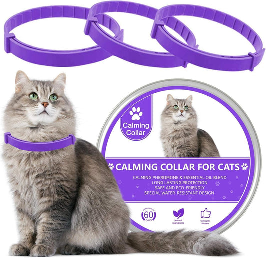 Cat Calming Collars 3 Pack, Pheromone Calming Collar for Cats, Natural, Adjustable, Waterproof Relieve Cat Anxiety Collar, Kitten Pheromone Collars for 60 Days Safe Use (Purple)