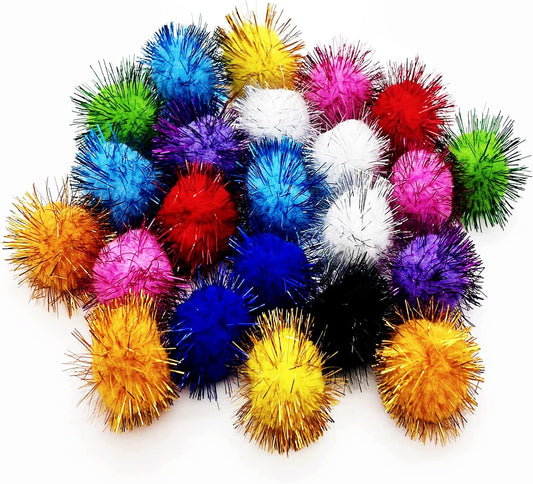 24 Pcs Cat Balls Toys 1.8 Inch Sparkle Balls Tinsel Glitter Pom Pom Balls Cat