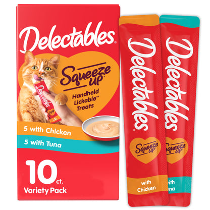 Squeeze up Lickable Cat Treats, Chicken & Tuna Variety Pack, 10 Count