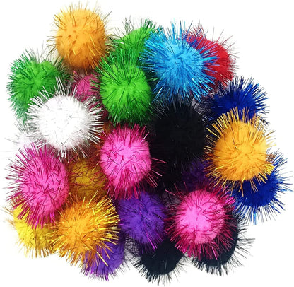 24 Pcs Cat Balls Toys 1.8 Inch Sparkle Balls Tinsel Glitter Pom Pom Balls Cat