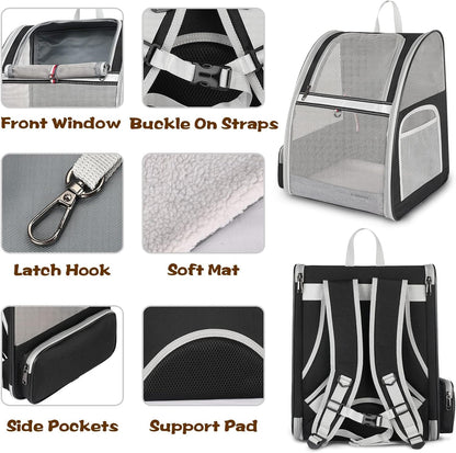 Cat Backpack, Pet Carrier Backpack for Medium Small Cats Dogs, Airline Approved Collapsible Ventilated Safety Strap Buckle Support Design,  Pet Backpack for Travel, Hiking, Walking Outdoor