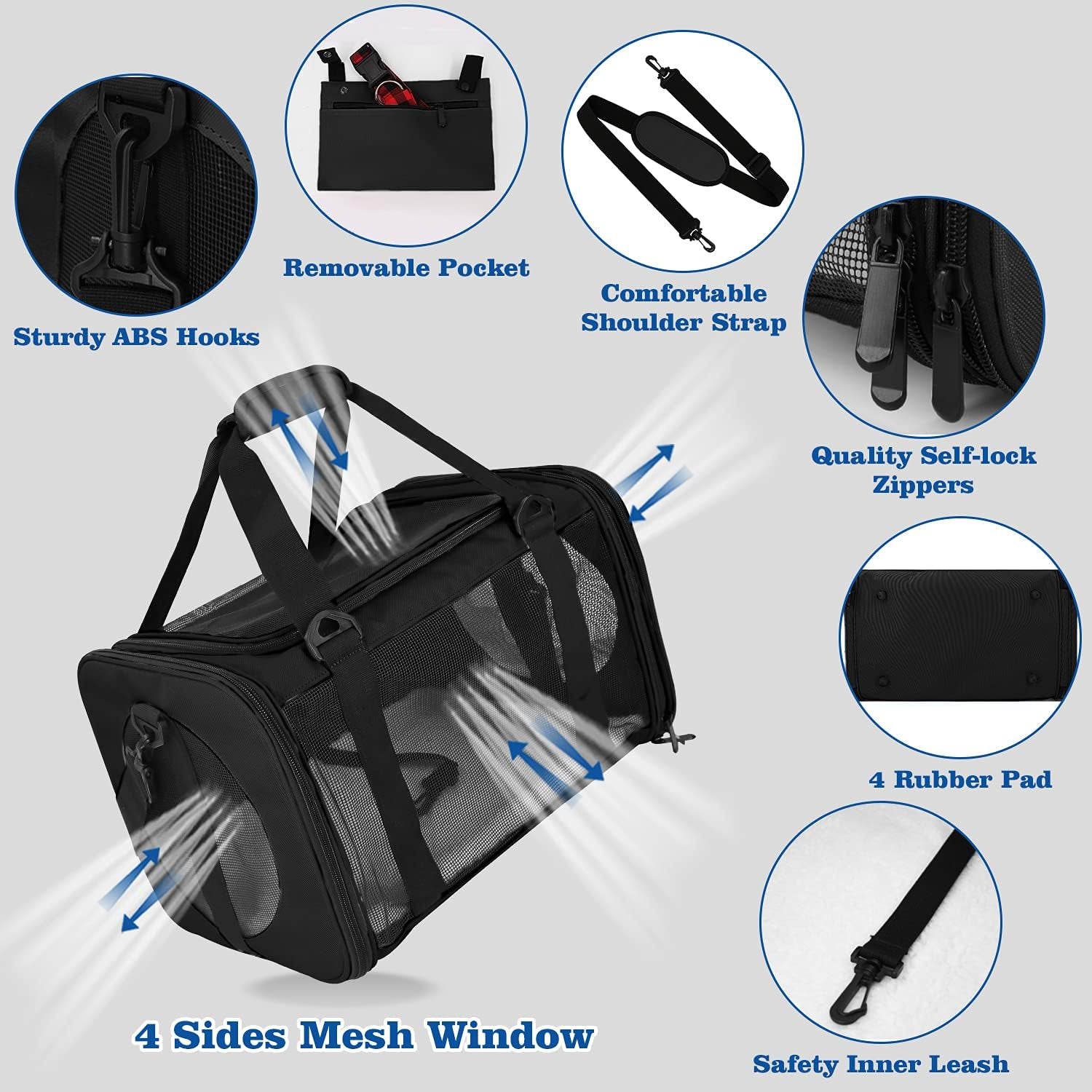 Pet Carrier Airline Approved,Dog Carriers for Small Dogs 15Lbs,Tsa Approved Pet Carriers for Small Dogs,Cat Travel Carrier for Small Medium Pets Dogs Cats,Soft Sided Pet Cat Carrier,Black