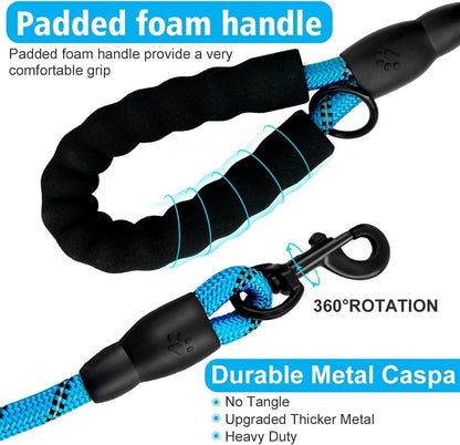 2 Pack 2/5/6 FT Dog Leash with Comfortable Padded Handle Reflective Dog Leashes for Medium Large Dogs with Collapsible Pet Bowl and Garbage Bags… (Black+Blue, 1/2'' X 5 FT)…