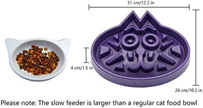 Slow Feeder Cat Bowl - Veterinarian Designed - Enrichment and Activity for Cats - Large Size - Bamboo Cat Puzzle Feeder